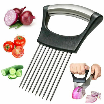 AUREVO™ Premium Stainless Steel Onion & Tomato Cutter  – Non-Slip Food Slice Assistant