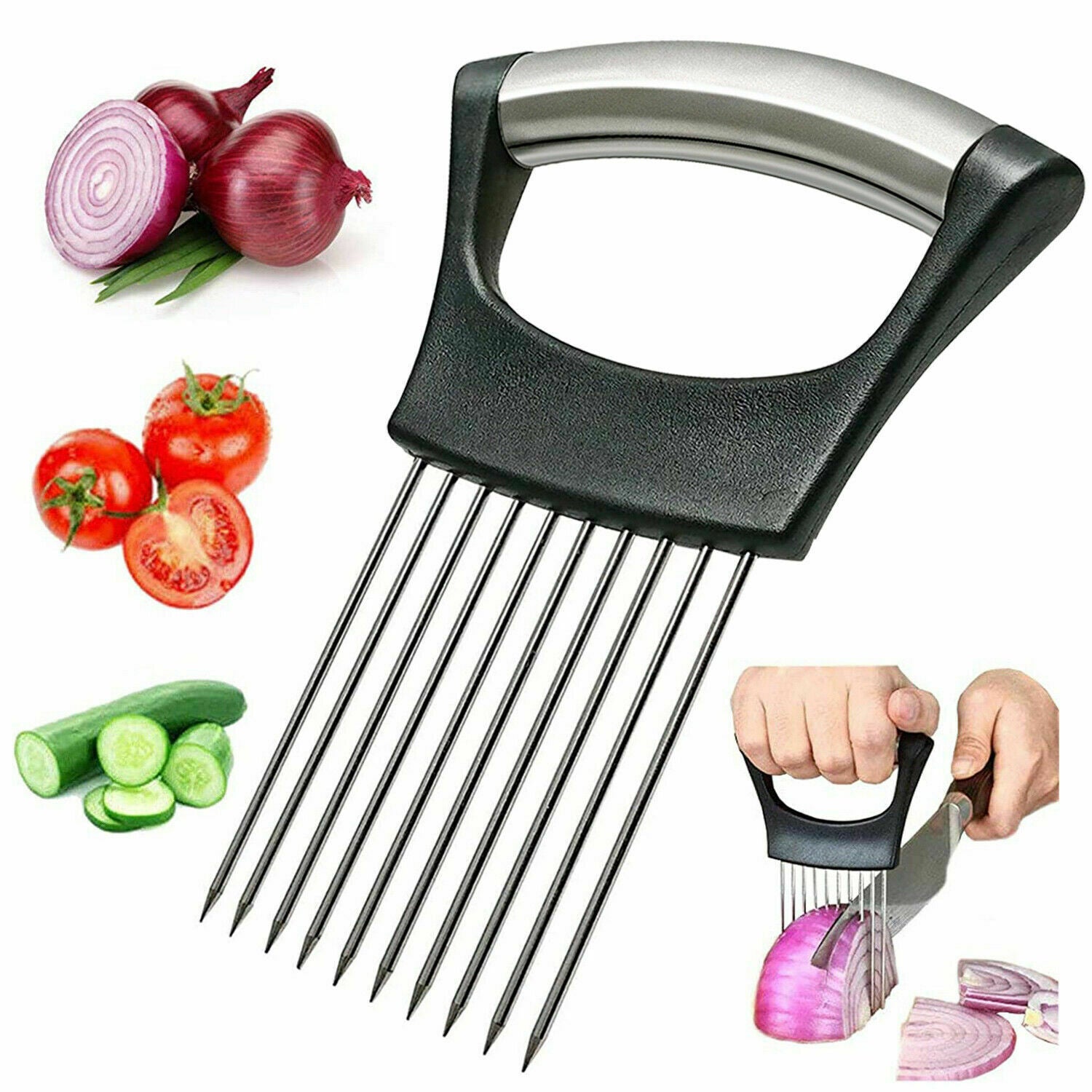 AUREVO™ Premium Stainless Steel Onion & Tomato Cutter  – Non-Slip Food Slice Assistant