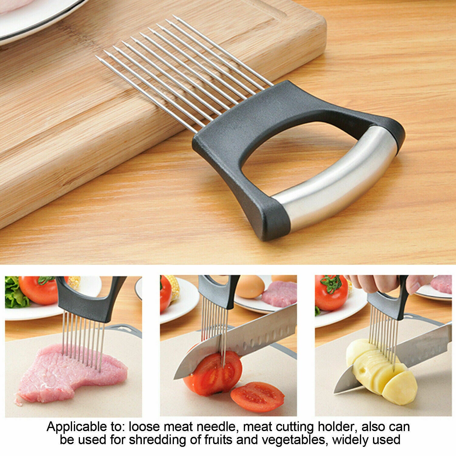 AUREVO™ Premium Stainless Steel Onion & Tomato Cutter  – Non-Slip Food Slice Assistant
