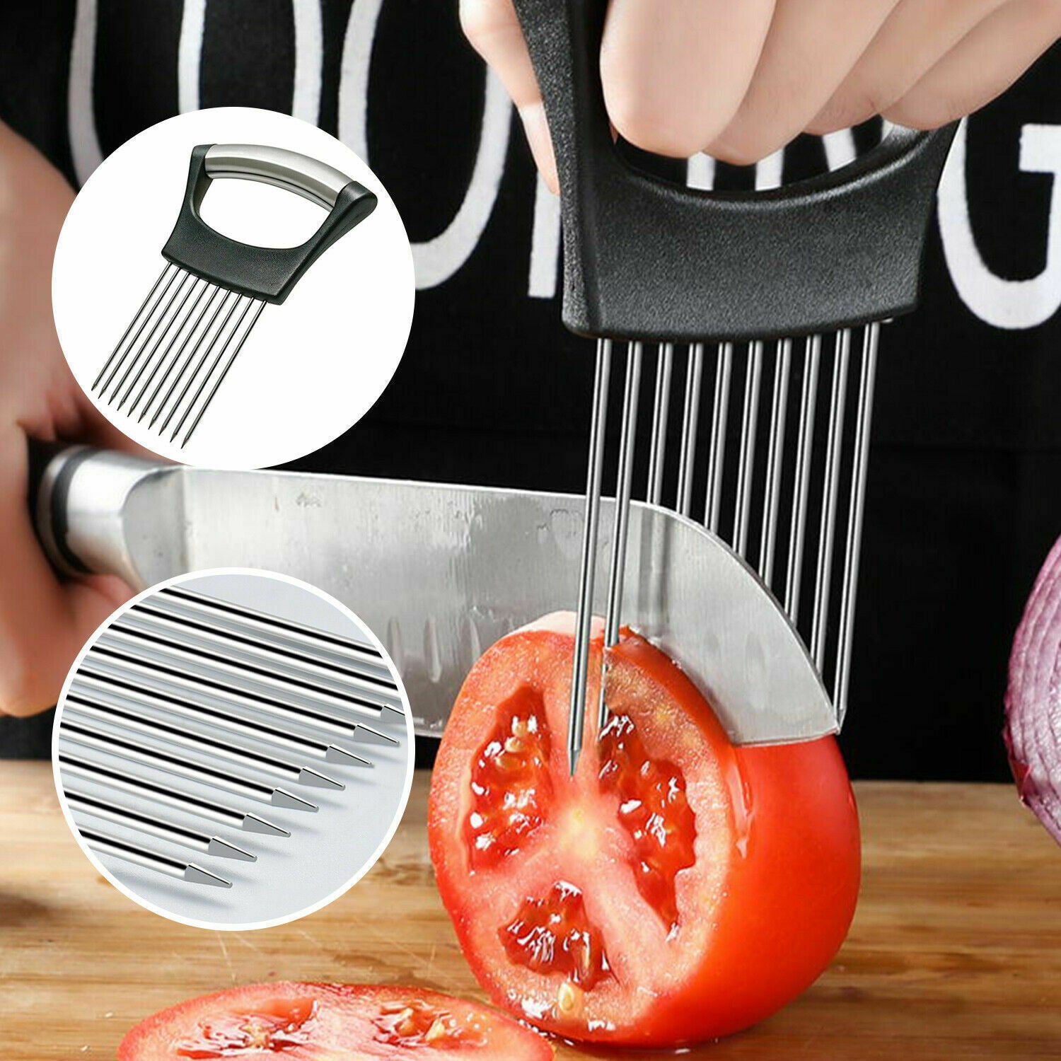 AUREVO™ Premium Stainless Steel Onion & Tomato Cutter  – Non-Slip Food Slice Assistant